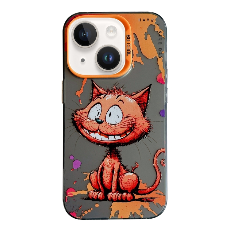 For iPhone 14 Plus Animal Pattern Oil Painting Series PC + TPU Phone Case(Smiling Cat)