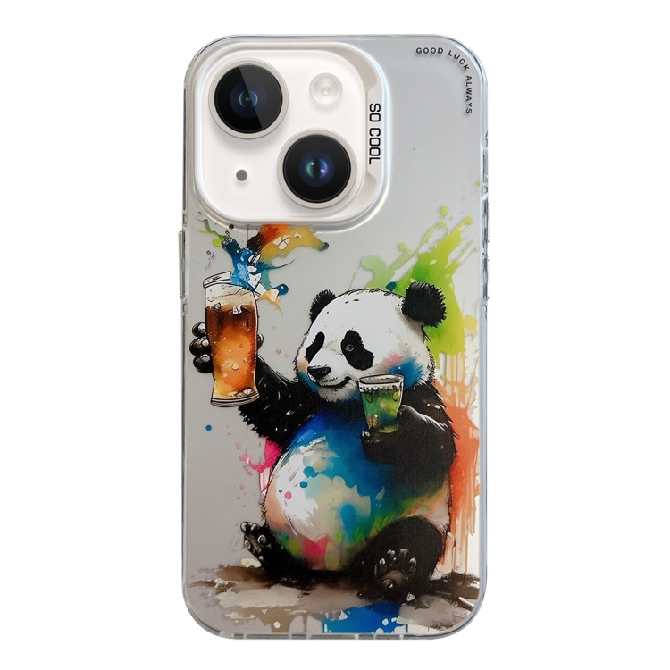 

For iPhone 14 Plus Animal Pattern Oil Painting Series PC + TPU Phone Case(Panda)