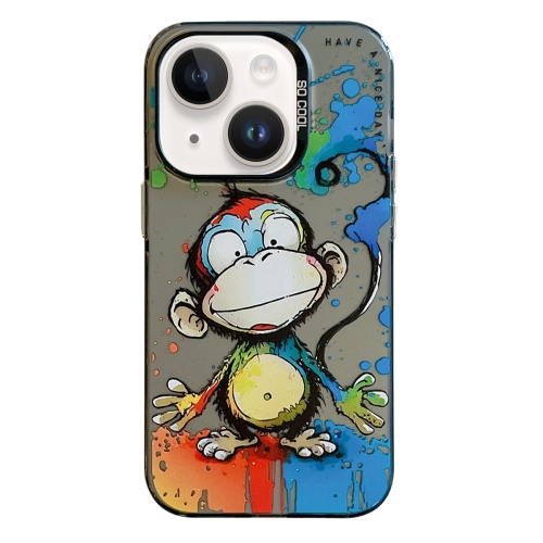 

For iPhone 14 Plus Animal Pattern Oil Painting Series PC + TPU Phone Case(Happy Monkey)