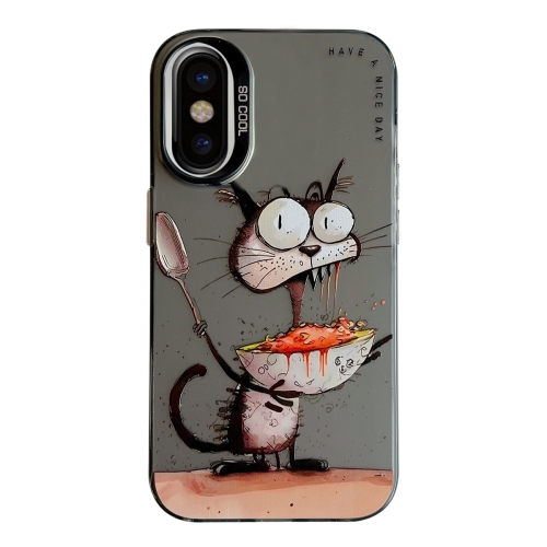 

For iPhone X / XS Animal Pattern Oil Painting Series PC + TPU Phone Case(Eating Rat)