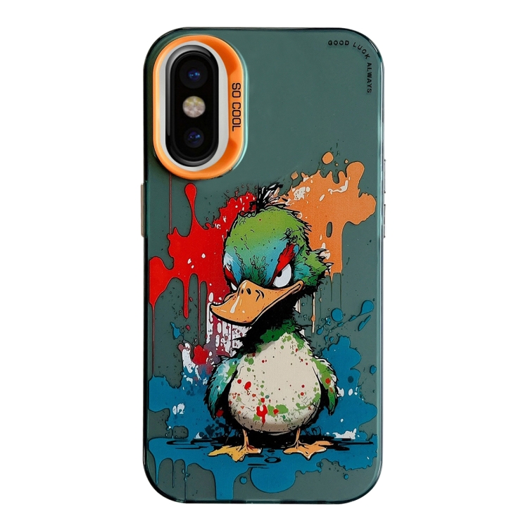 

For iPhone X / XS Animal Pattern Oil Painting Series PC + TPU Phone Case(Angry Duck)