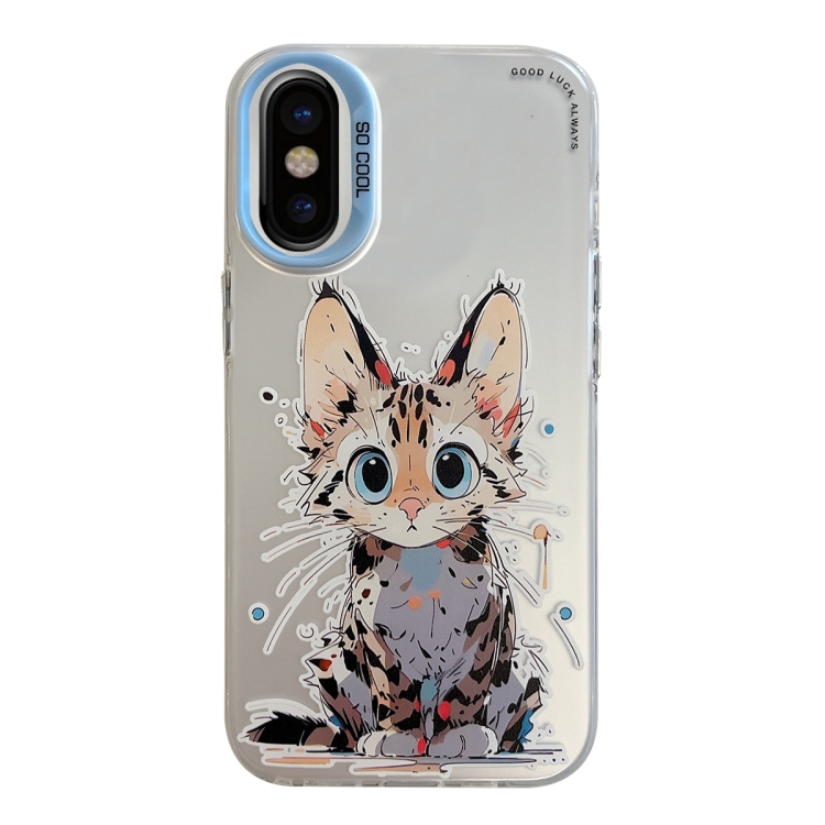 

For iPhone X / XS Animal Pattern Oil Painting Series PC + TPU Phone Case(Stupid Cat)