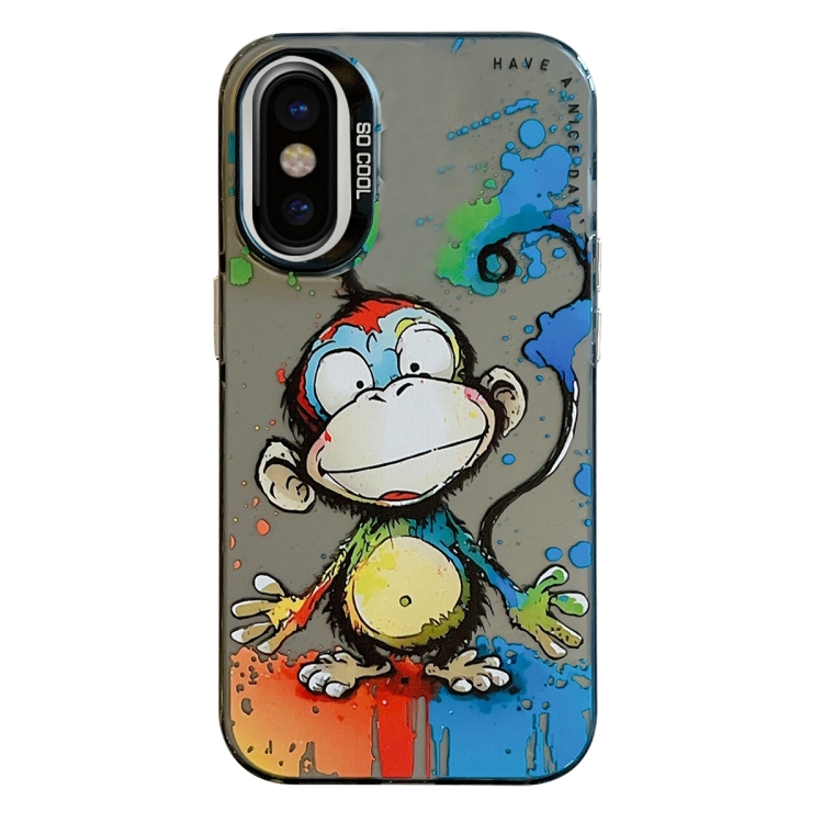 

For iPhone X / XS Animal Pattern Oil Painting Series PC + TPU Phone Case(Happy Monkey)