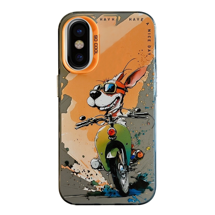 

For iPhone X / XS Animal Pattern Oil Painting Series PC + TPU Phone Case(Bicycle Dog)