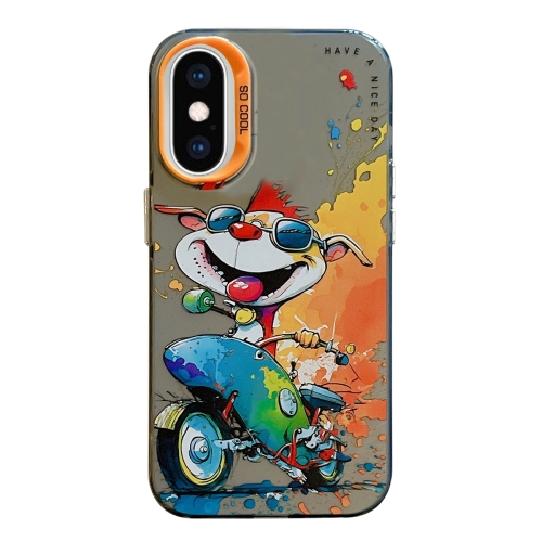 

For iPhone XS Max Animal Pattern Oil Painting Series PC + TPU Phone Case(Motorcycle Dog)