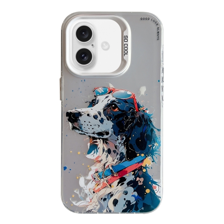 

For iPhone 16 Plus Animal Pattern Oil Painting Series PC + TPU Phone Case(Spotted Dog)