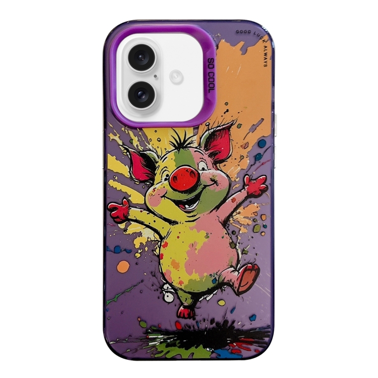 

For iPhone 16 Plus Animal Pattern Oil Painting Series PC + TPU Phone Case(Happy Pig)