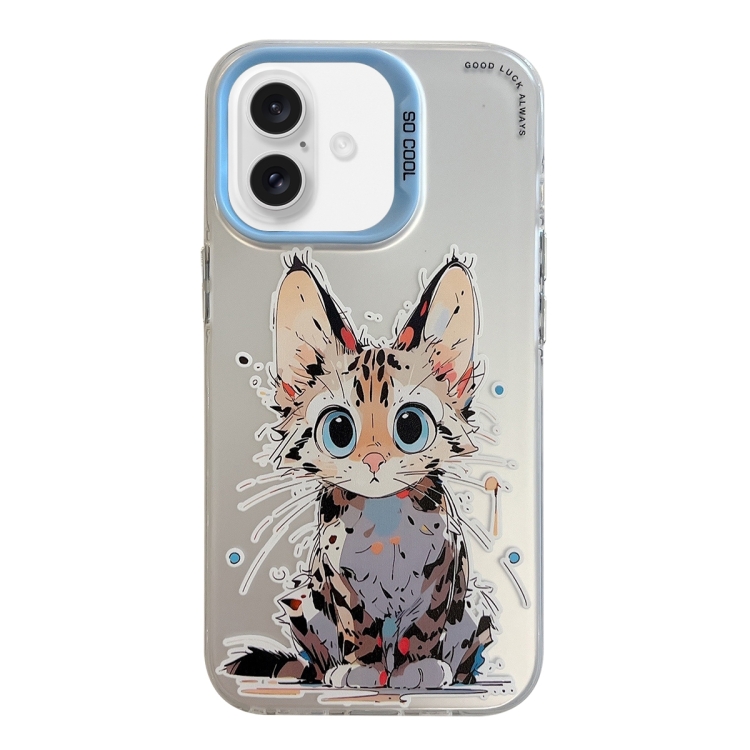 

For iPhone 16 Plus Animal Pattern Oil Painting Series PC + TPU Phone Case(Stupid Cat)
