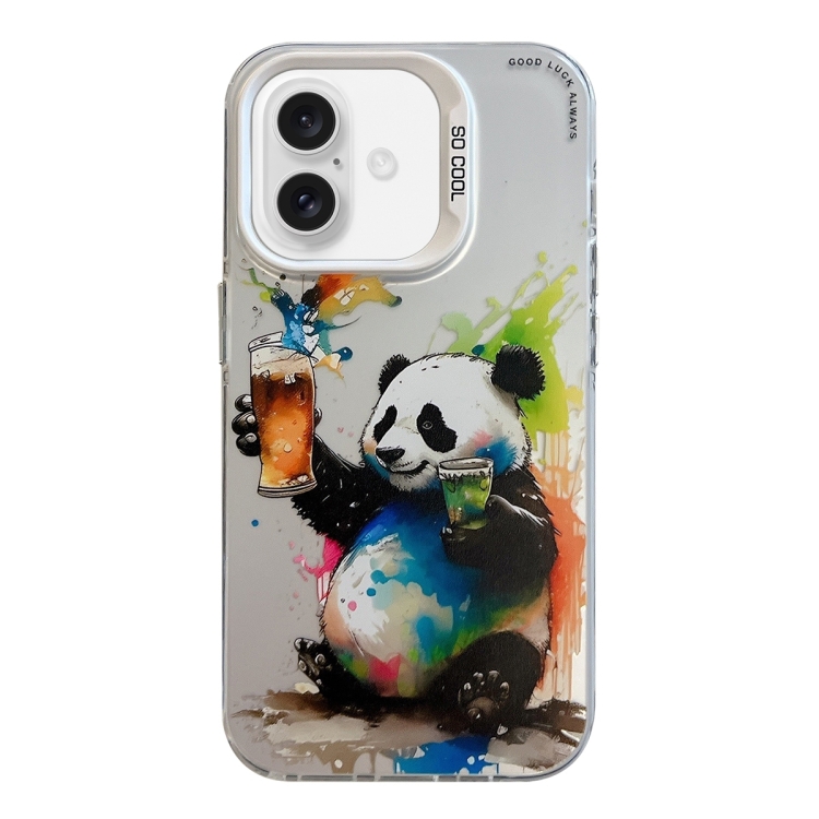 

For iPhone 16 Plus Animal Pattern Oil Painting Series PC + TPU Phone Case(Panda)