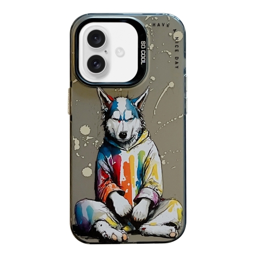 

For iPhone 16 Plus Animal Pattern Oil Painting Series PC + TPU Phone Case(Hoodie Dog)