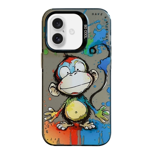 

For iPhone 16 Plus Animal Pattern Oil Painting Series PC + TPU Phone Case(Happy Monkey)