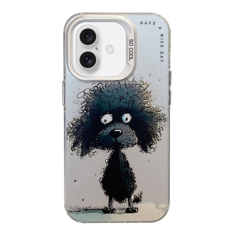 

For iPhone 16 Plus Animal Pattern Oil Painting Series PC + TPU Phone Case(Black Dog)