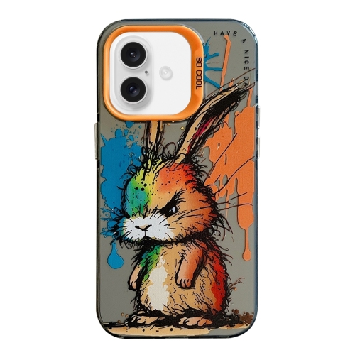 

For iPhone 16 Plus Animal Pattern Oil Painting Series PC + TPU Phone Case(Fat Rabbit)