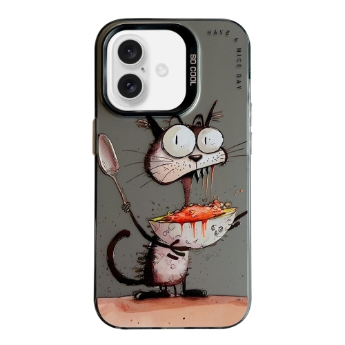 

For iPhone 16 Animal Pattern Oil Painting Series PC + TPU Phone Case(Eating Rat)