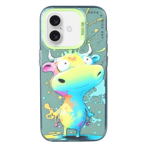 

For iPhone 16 Animal Pattern Oil Painting Series PC + TPU Phone Case(Colorful Cattle)