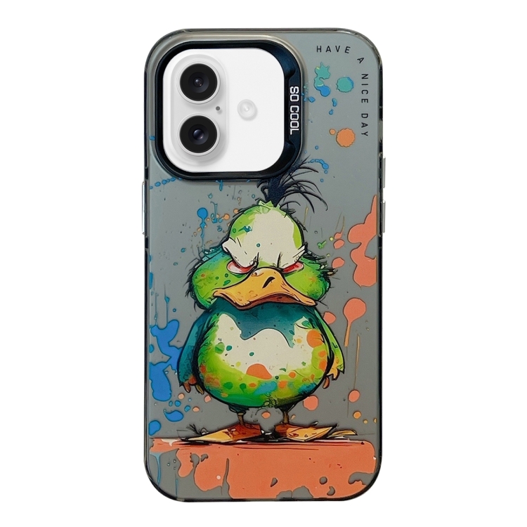 

For iPhone 16 Animal Pattern Oil Painting Series PC + TPU Phone Case(Wrath Duck)