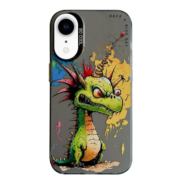 For iPhone XR Animal Pattern Oil Painting Series PC + TPU Phone Case(Dragon)