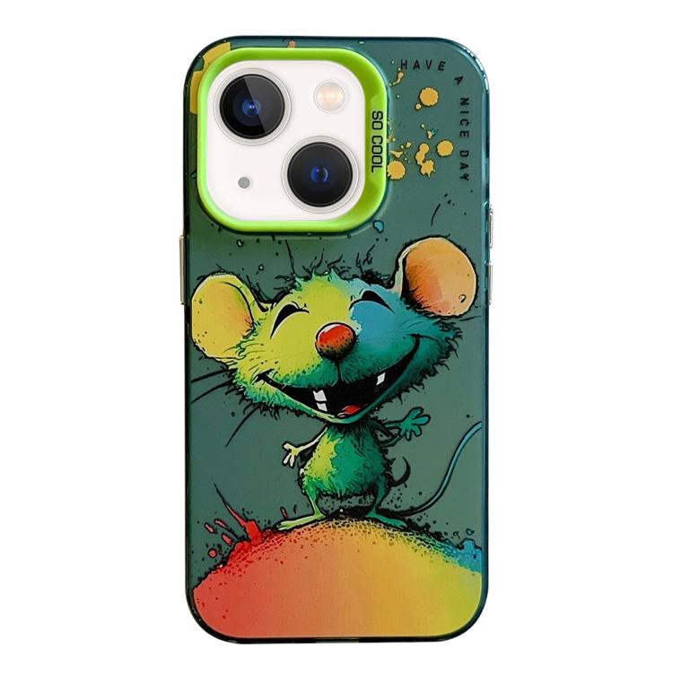 For iPhone 13 mini Animal Pattern Oil Painting Series PC + TPU Phone Case(Happy Mouse)