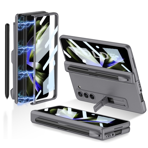 For Samsung Galaxy Z Fold5 GKK Full Coverage Magnetic Fold Hinge Phone Case with Pen Slots(Grey) lubinski travel multifunctional finish cigar holder with cigar needle