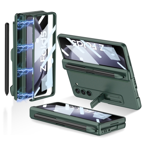 

For Samsung Galaxy Z Fold5 GKK Full Coverage Magnetic Fold Hinge Phone Case with Pen Slots(Night Green)