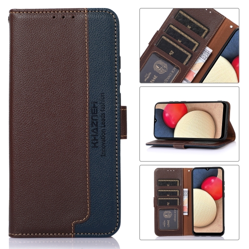 For OPPO A58 4G KHAZNEH Litchi Texture Leather RFID Phone Case(Brown) t5577 access control card time card sensor card can be cloned 125khz rfid tag card key ring smart ring classical back pattern