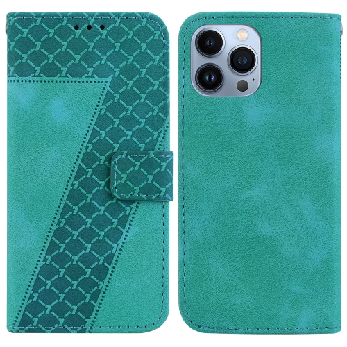 

For iPhone 15 Pro 7-shaped Embossed Leather Phone Case(Green)