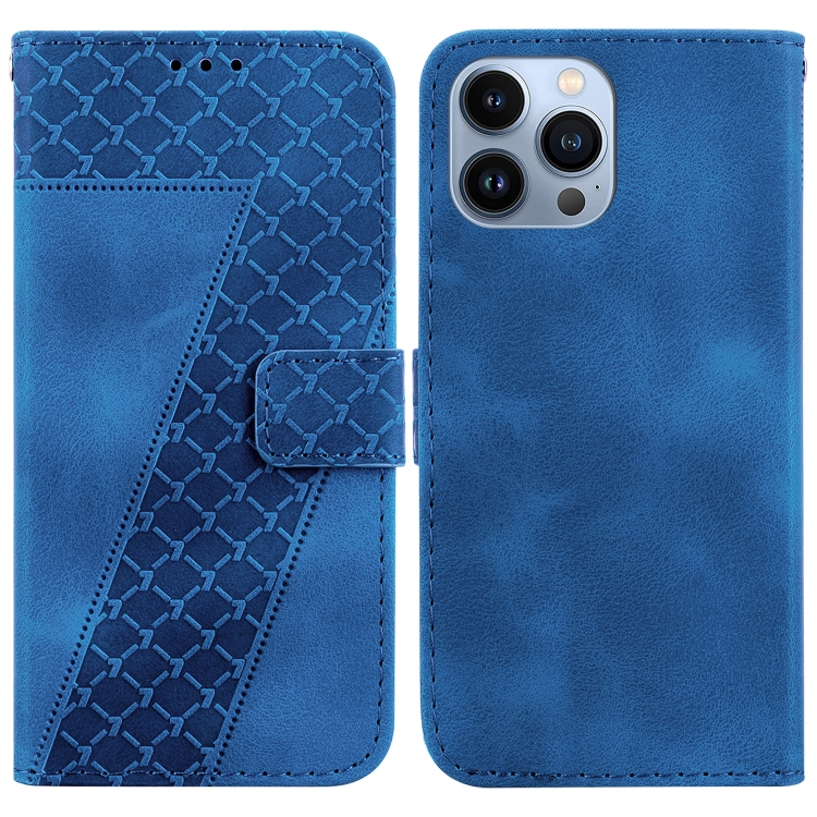 

For iPhone 15 Pro 7-shaped Embossed Leather Phone Case(Blue)