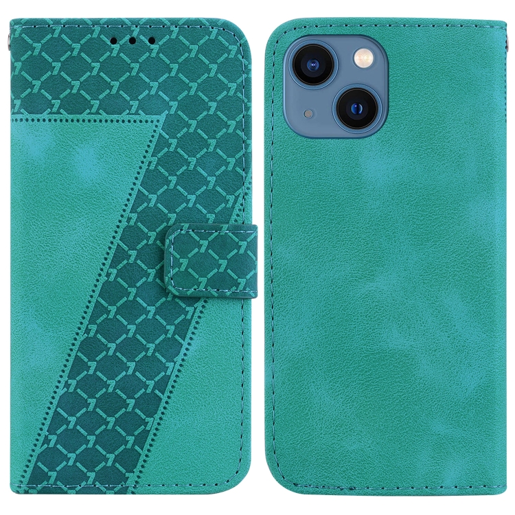 

For iPhone 15 7-shaped Embossed Leather Phone Case(Green)