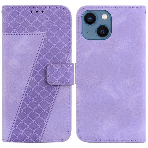 

For iPhone 15 7-shaped Embossed Leather Phone Case(Purple)