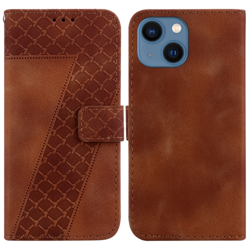 

For iPhone 15 7-shaped Embossed Leather Phone Case(Brown)