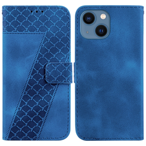

For iPhone 14 Plus 7-shaped Embossed Leather Phone Case(Blue)