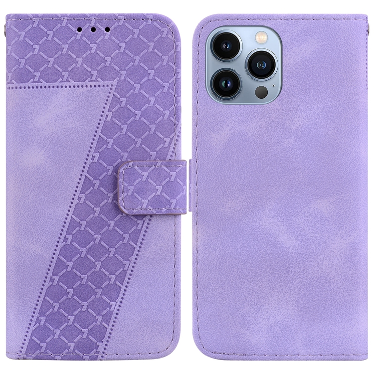 

For iPhone 14 Pro 7-shaped Embossed Leather Phone Case(Purple)