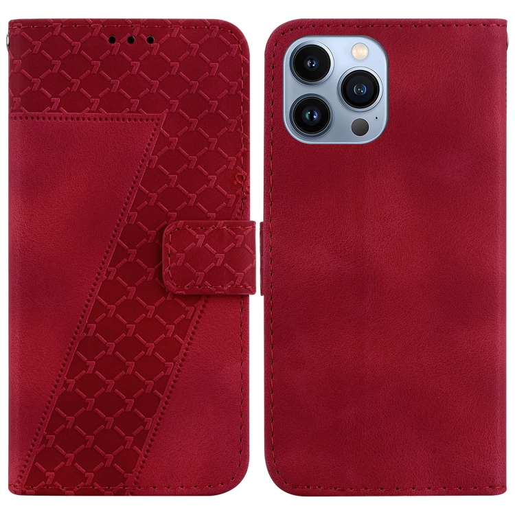 

For iPhone 14 Pro 7-shaped Embossed Leather Phone Case(Red)