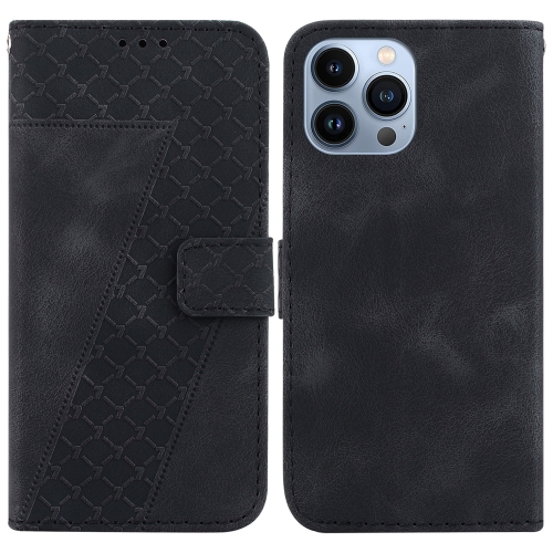 

For iPhone 14 Pro 7-shaped Embossed Leather Phone Case(Black)