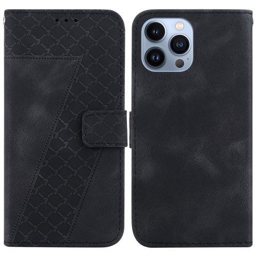 

For iPhone 13 Pro Max 7-shaped Embossed Leather Phone Case(Black)