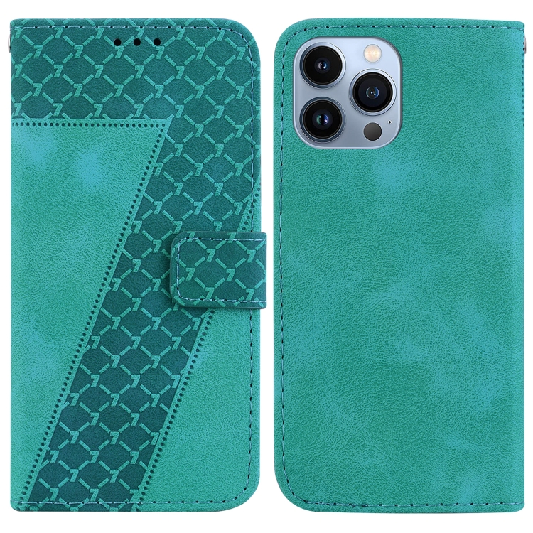

For iPhone 13 Pro 7-shaped Embossed Leather Phone Case(Green)