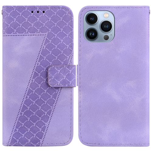 

For iPhone 13 Pro 7-shaped Embossed Leather Phone Case(Purple)