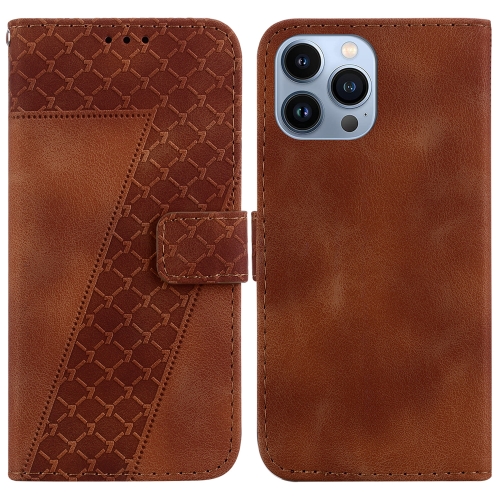 

For iPhone 13 Pro 7-shaped Embossed Leather Phone Case(Brown)