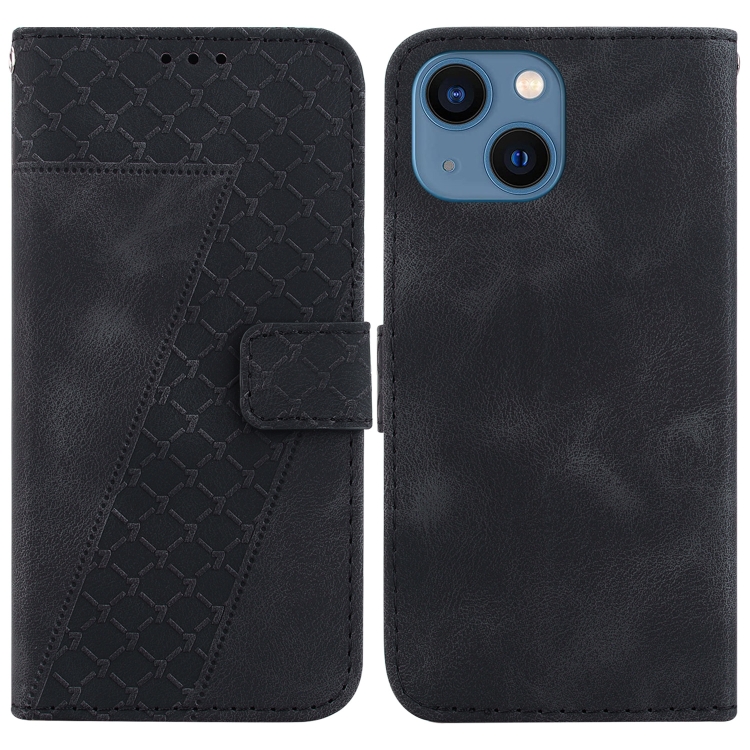 

For iPhone 13 mini 7-shaped Embossed Leather Phone Case(Black)