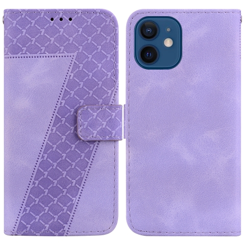 

For iPhone 12/12 Pro 7-shaped Embossed Leather Phone Case(Purple)