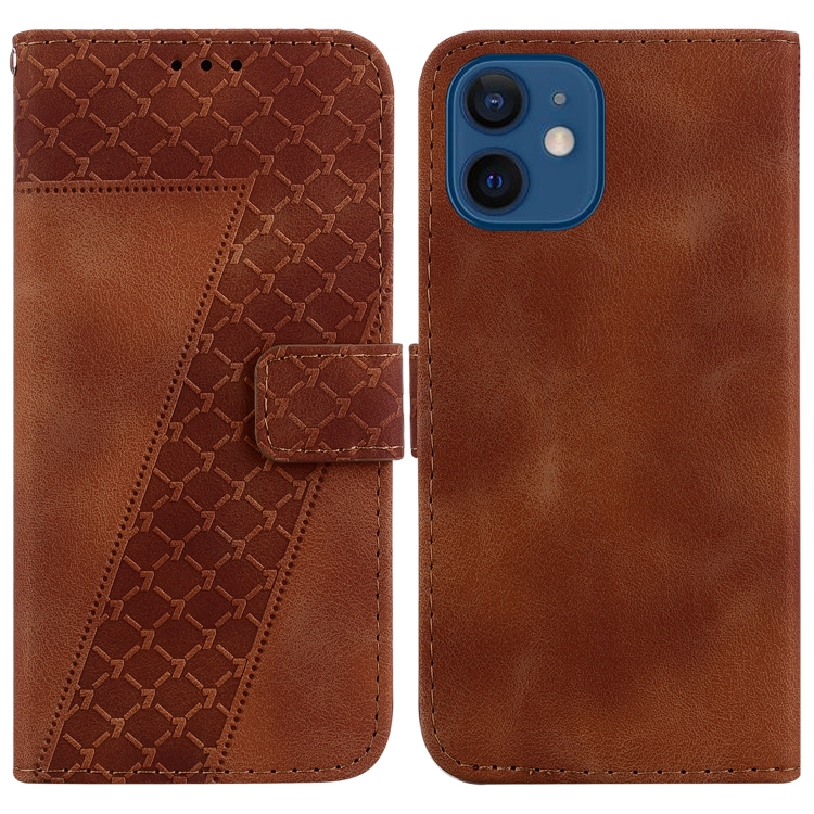 

For iPhone 12/12 Pro 7-shaped Embossed Leather Phone Case(Brown)