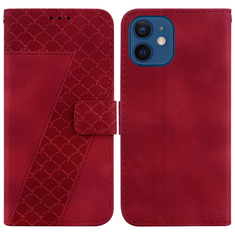

For iPhone 12/12 Pro 7-shaped Embossed Leather Phone Case(Red)