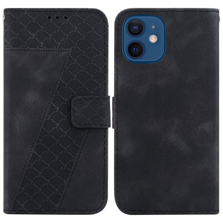 

For iPhone 12/12 Pro 7-shaped Embossed Leather Phone Case(Black)