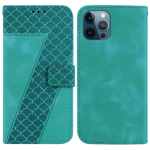 

For iPhone 12 Pro Max 7-shaped Embossed Leather Phone Case(Green)