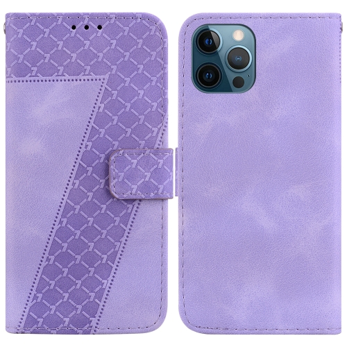 

For iPhone 12 Pro Max 7-shaped Embossed Leather Phone Case(Purple)