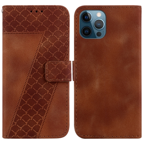 

For iPhone 12 Pro Max 7-shaped Embossed Leather Phone Case(Brown)