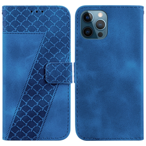 

For iPhone 12 Pro Max Seven-shaped Embossed Leather Phone Case(Blue)