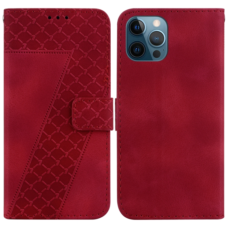 

For iPhone 12 Pro Max 7-shaped Embossed Leather Phone Case(Red)
