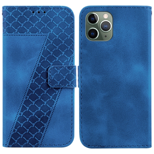 

For iPhone 11 Pro Max 7-shaped Embossed Leather Phone Case(Blue)
