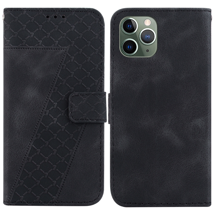 

For iPhone 11 Pro Max 7-shaped Embossed Leather Phone Case(Black)